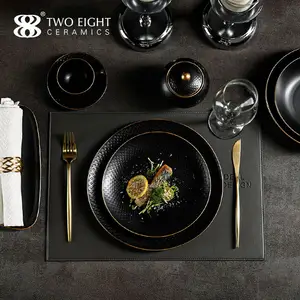 Western Luxury Gold Rim Porcelain Dinnerware Set Dinner Set Ceramic Plate For Hotel Restaurant Bone China Dinnerware Set