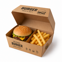 Boîtes à hamburgers en carton ondulé biodégradable et écologique personnalisées, avec revêtement UV, pour la restauration à emporter