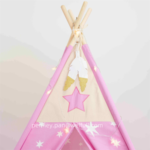 Tente <span class=keywords><strong>tipi</strong></span> château en bois personnalisée pour intérieur/extérieur, grande tente de jeu pour enfants, maison de jeu en toile de coton <span class=keywords><strong>rose</strong></span> avec étoiles - Product Image 3
