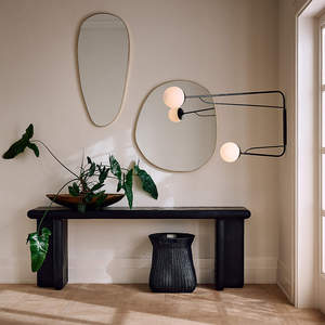 Tối giản đá cuội hình dạng tường gương với chải vàng khung thép không gỉ độc đáo trang trí gương cho phòng khách - Product Image 4