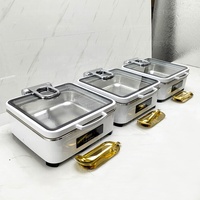 Set Pemanas Makanan Listrik Persegi Putih Stainless Steel 6L Perlengkapan Dapur Katering Buffet Mewah