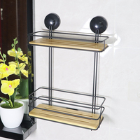 Caddy de douche en bambou ventouse organisateur de salle de bain 2 niveaux multifonctionnel étagère de rangement de salle de bain caddie de douche