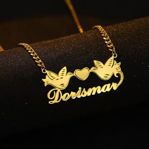 Collar con Placa de Nombre de Pájaro Personalizado de Moda, Joyería para Mujer, Chapado en Oro de 18K, Acero Inoxidable, Corazón, Venta al por Mayor - Product Image 2