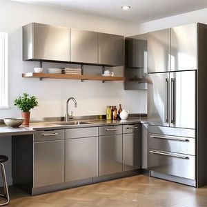 Gabinete de cocina de acero inoxidable 304 de alta calidad, personalizable, cero formaldehído, armario en forma de <span class=keywords><strong>L</strong></span>, muebles de diseño moderno - Product Image 1
