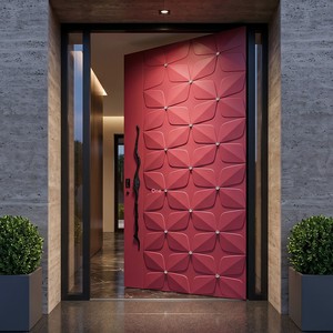 Porte d'entrée pivotante intelligente sur mesure en aluminium anti-effraction, style italien, luxe léger, rouge, géométrique tridimensionnel, à décalage - Product Image 2