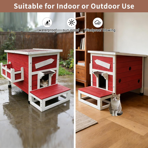 Casa para Gatos al Aire Libre, Caseta Grande para Gatos Silvestres, Refugio de Madera para Gatos al Aire Libre Resistente a la Intemperie con Puerta de Escape - Rojo - Product Image 6