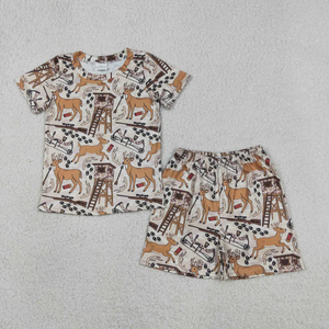 Ensembles d'été pour bébés garçons : T-shirts à manches courtes motif cerf et canard, et shorts à poches camouflage – Tenues de chasse pour enfants - Product Image 2