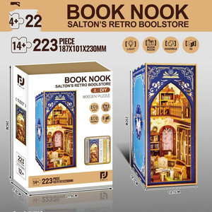 Modèle de construction en blocs de bois <span class=keywords><strong>à</strong></span> assembler magiquement, serre-livres miniature fait main, <span class=keywords><strong>maison</strong></span> miniature, puzzle manuel, cadeau, emballage en <span class=keywords><strong>boîte</strong></span> colorée - Product Image 5