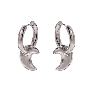 2023 nouveauté acier inoxydable argent solide lune pendentif cercle boucles d'oreilles pour femmes Huggie boucles d'oreilles - Product Image 1