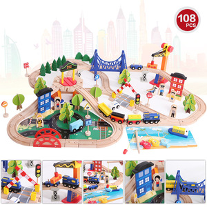Juego de bloques de construcción de tren de coche de riel de madera de 108 piezas, juguete de montaje educativo de tren pequeño de empuje manual para niños, carrera de mármol - Product Image 3