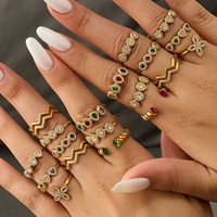 Vente en gros de bijoux de mode haut de gamme, anneaux ouvrants en forme de cœur en acier inoxydable plaqué or 18K PVD, zircon coloré, pour femmes