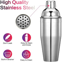 Kit de barman en acier inoxydable 750 ml, shaker à martini avec passoire intégrée, professionnel, moderne, poli haute brillance, réutilisable, écologique