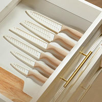 Ensemble de couteaux de cuisine de haute qualité, 6 pièces, acier inoxydable, revêtement antiadhésif, couteau de chef professionnel, couteau Santoku, manche en bois