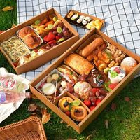 Boîte de pique-nique et de desserts Estick, boîte à gâteaux jetable, boîte à viande pour barbecue avec fenêtre, en papier kraft épais, laminé, biodégradable et résistant à l'huile