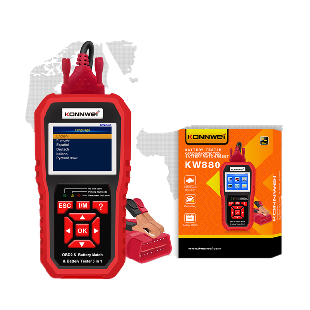 Automobile Battery Match Reset BMS Tool KONNWEI KW880 12V Smart Battery Tester Plus OBD2 Car Scanner