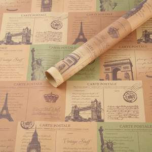 Rollo de papel de regalo de la Torre <span class=keywords><strong>Eiffel</strong></span> con mapa del mundo para niños, niñas, mujeres, niños y hombres, estilos de papel de regalo reciclado marrón Kraft - Product Image 2