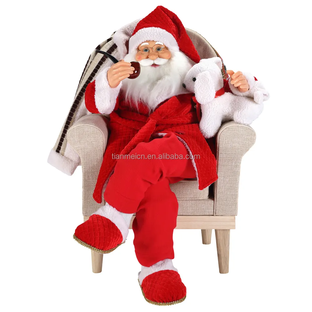 80cm divano animato natalizio babbo natale con illuminazione ornamento musicale decorazione collezione di Figurine per vacanze tradizionali casa