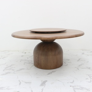 <span class=keywords><strong>Table</strong></span> à manger avec plateau en bois massif rotatif, finition noyer, fournie par l'usine - Product Image 1