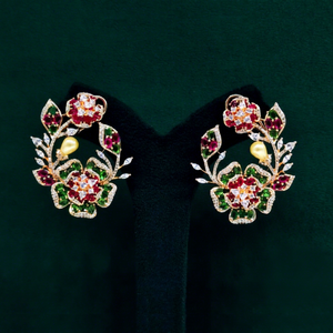 09078Vintage Floral <b>Dangle</b> <b>Earrings</b> Carat Plated Crystal Rhinestone Pearl Drop <b>Earrings</b> for Wedding Party Gift - Product Image 1