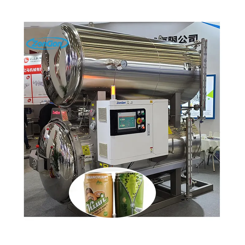 Retort makanan besar 200 liter, mesin sterilisasi otomatis tekanan tinggi untuk sterilisasi kaleng aluminium