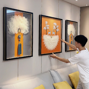 Sala de estar física tridimensional decoración moderna minimalista tríptico Bodhi hoja pintura hecha a mano obras de arte - Product Image 1