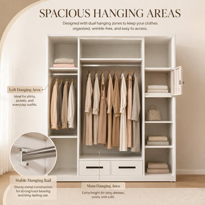 <span class=keywords><strong>Armoire</strong></span> <span class=keywords><strong>coulissante</strong></span> moderne imprimée avec portes vitrées, tiroirs, tringles de suspension et étagères pour chambre à coucher, en acier - Product Image 2