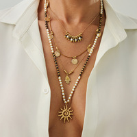 Mode bohème Style ethnique bijoux perlé tournesol palmier pendentif collier géométrique plaquette pendentif bijoux accessoires