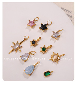 Galería de Gemas Celestiales |   Dijes de Acero Inoxidable Chapados en Oro PVD de 18K |   Colgantes de Piedras Naturales Druzy y Gemas Facetadas con Forma de Estrella, Sol y Luna - Product Image 5