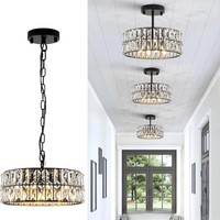 JYLIGHTING Cristal Abat-jour Ventilateur de Plafond Lumière Bulle Antique pour Salon Maison Salle de Bain Décor Lustre Suspension