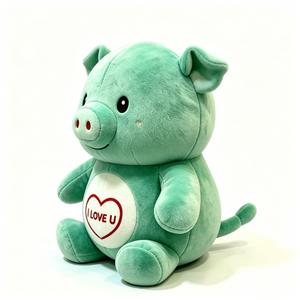 Peluche de cerdo personalizado con mensaje de amor bordado, lindo cerdo verde regordete de peluche con diseño de corazón rojo. - Product Image 3