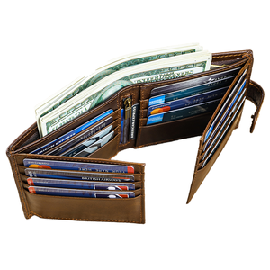 <b>Men</b> Vintage Short RFID Anti-theft <b>Wallet</b> 19 Cards Holder Zipper <b>Coin</b> <b>Pocket</b> Purse Genuine Leather - Product Image 1