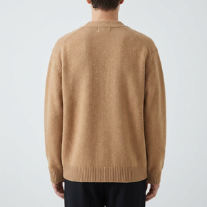 Premium Woolen <strong>Cardigan</strong> <strong>Men's</strong> V-Neck Knitted Sweater Old Money Style Retro Camel Pullover for High-end Boutique - Product Image 2
