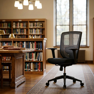 Silla de oficina ergonómica de malla con reposabrazos ajustables y base giratoria para uso en el hogar u oficina - Product Image 1