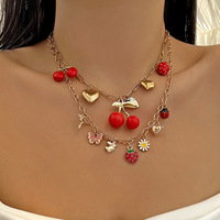 Legering bamboe ketting dames imitatie parel fruitvormige kersenboog hart hanger choker ketting