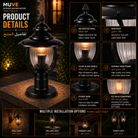 Lampadaire extérieur classique moderne avec lanterne en verre transparent