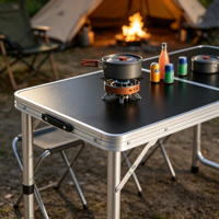 Table de repas rectangulaire moderne pliable et réglable en hauteur pour l'extérieur, en alliage d'aluminium, durable et légère, pour la cour et la plage