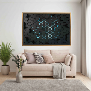 Elegant <b>Black</b> Hexagon Loft Canvas Artwork - Printed Design,GOLD <b>FRAMED</b> CANVAS - Product Image 3