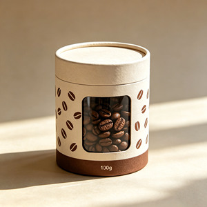 Conteneur alimentaire biodégradable sur mesure, emballage pour grains de café, tube cylindrique hermétique avec fenêtre - Product Image 3