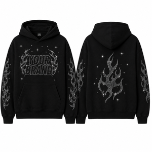 เสื้อฮู้ดดี้ประดับเพชรเทียมแบบสั่งทำพิเศษสำหรับผู้ชาย เสื้อสตรีทแวร์ทรงโอเวอร์ไซส์ ผ้าฝ้ายพรีเมียม เฟรนช์เทอร์รี่ ดีไซน์โลโก้ด้านหน้า บริการ ODM OEM - Product Image 3