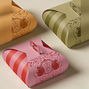 Sac cadeau ondulé vintage <span class=keywords><strong>Lion</strong></span> & Bouclier - Emballage à poignée rayée pour cadeaux de fêtes et faveurs de fête - Product Image 3