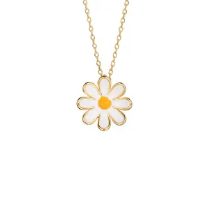 925 Silver Trendy Flower Necklace Cute Sunflower Earrings Sweet Daisy Pendant Jewelry Sets Enamel Fine Jewelry