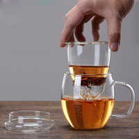 Tasse à thé tout-en-un moderne en verre borosilicate de 350 ml avec infuseur, poignée personnalisable et couvercle résistant à la chaleur