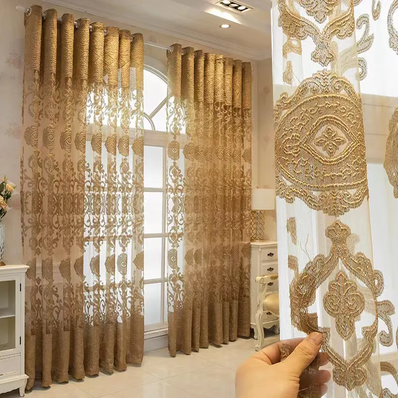 Cortinas de jacquard, cortinas de bordados, estilo europeu, para sala de estar