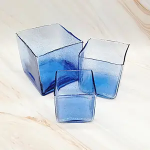 Different Sizes Multi-function Small Mini Hydroponics Flower Square Glass Vase Candle Jar With Bubble inside design
