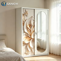 Armoire en acier écologique et durable à 2 portes coulissantes avec miroir et serrure à clé, personnalisable avec impression, Lemari Baja