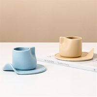 Ensemble tasse à café et soucoupe en céramique sans anse, forme unique, couleur macaron, finition mate, vente en gros OEM