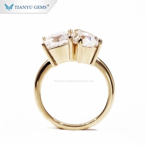 Tianyu personnalisé 14K/18k bague en or jaune princesse et poire glace pilée coupe Foreverone Moissanite bague en or - Product Image 1