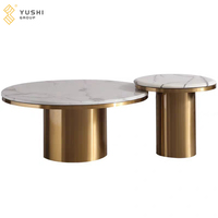 YUSHI Luxuriöser Runder Couchtisch im Nordischen Stil mit Goldenem Edelstahlgestell und Gesinterter Steinplatte für Hotel, Zuhause und Wohnzimmer-Möbel