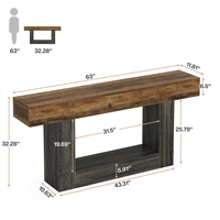 Table console étroite de 63 pouces pour les espaces restreints, parfaite derrière le canapé ou à l'entrée, design de ferme à 2 étagères en brun gris rustique