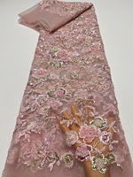 Nouveau tissu en dentelle avec broderie florale, tissu en tulle africain, tissu perlé, dentelle transparente de luxe pour mariée